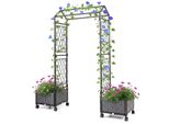 Costway Fioriera, Arco Per Rose 2 In 1 Con Griglia Rampicante, Tettoia Sospesa, Spalliera E 2 Fioriere, Arco Da Giardino Su Ruote, Metallo E Rattan Pp, Grigio