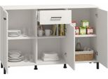 Dmora Credenza Laerru 138X40X90H Cm Bianco, 3 Ripiani Un Cassetto