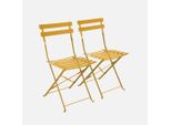 Set 2 Sedie Da Giardino Bistrot Pieghevole In Metallo, Ocra