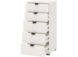 Dmora Cassettiera Mainarda 45X40X95H Cm Bianco, 5 Cassetti Apertura Scorrevole