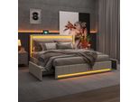 Unboxg Letto Matrimoniale 180×200 Cm Beige, Letto Imbottito In Lino Con 4 Cassetti In Metallo, Testiera E Pediera Led, Porta Usb, Letto Contenitore Per Camera Da Letto E Camera Degli Ospiti
