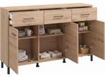 Dmora Credenza Laerru 138X40X90H Cm Marrone Rovere Nodi, 3 Cassetti 3 Ripiani