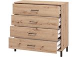 Dmora Cassettiera Vidor 93X40X90H Cm Marrone Rovere Nodi, 4 Cassetti Apertura Scorrevole