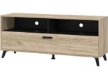 Dmora Mobile Porta Tv Platania 138X40X58H Cm Marrone Rovere Grigio, 3 Ripiani Un'anta