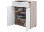Dmora Credenza Verduno 79X35X98H Cm Bianco, Un Cassetto 2 Ripiani
