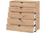 Dmora Cassettiera Mainarda 90X40X95H Cm Marrone Rovere Nodi, 5 Cassetti Apertura Scorrevole