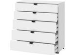 Dmora Cassettiera Mainarda 90X40X95H Cm Bianco, 5 Cassetti Apertura Scorrevole
