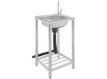 Lavello Da Cucina - Lavello Singolo Indipendente - Acciaio Inossidabile - Rubinetto Girevole A 360° - Rettangolare - 1 Foro - Superficie Lucida - Argento