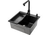Lavello Da Cucina - Vasca Singola - Acciaio Inossidabile - Rettangolare - Sottopiano - Con Rubinetto - Saldato A Mano - Moderno - Nero
