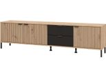 Dmora Mobile Porta Tv Scapoli 208X40X55H Cm Marrone Rovere Nodi, 2 Cassetti Un Ripiano