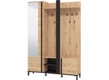 Dmora Mobile Da Ingresso Pandino 135X35X193H Cm Marrone Rovere Nodi, Specchio Incluso 7 Ripiani