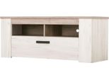 Dmora Mobile Porta Tv Castalda 123X44X50H Cm Bianco Larice, 3 Ripiani 4 Vani