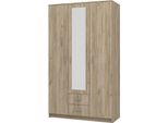 Dmora Guardaroba 3 Ante Crati 120X52 Cm Marrone Rovere, Appendiabiti 2 Cassetti