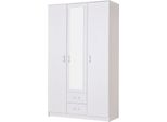 Dmora Guardaroba 3 Ante Crati 120X52 Cm Bianco, 4 Ripiani 2 Cassetti