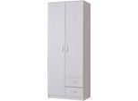 Dmora Guardaroba 2 Ante Cimena 80X205H Cm Bianco, Appendiabiti 2 Cassetti