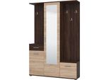 Dmora Mobile Da Ingresso Volpara 134X33X198H Cm Marrone Rovere, Specchio Incluso Un Cassetto