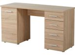Dmora Scrivania Flaminio 135X50X76H Cm Marrone Rovere, 2 Ripiani 4 Cassetti