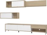 Dmora Parete Attrezzata Elice 234X40X176H Cm Bianco Opaco, 7 Ripiani Un Cassetto