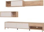 Dmora Parete Attrezzata Alunzio 234X40X178H Cm Bianco Crema, 5 Ripiani Un Cassetto