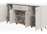 Dmora Credenza Illorai 180X40X91H Cm Bianco Crema, 3 Ripiani Un Cassetto