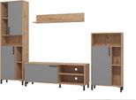 Dmora Parete Attrezzata Civitate 279X38X193H Cm Nero Antracite, Modulabile 12 Ripiani
