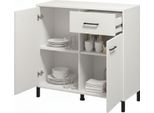Dmora Credenza Laerru 93X40X90H Cm Bianco, 2 Ripiani Un Cassetto