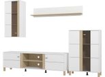 Dmora Parete Attrezzata Albese 260X40X183H Cm Bianco Opaco, Modulabile 7 Ripiani