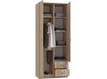 Dmora Guardaroba 2 Ante Cimena 80X205H Cm Marrone Rovere, Appendiabiti 2 Cassetti