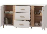 Dmora Credenza Frisanco 164X40X90H Cm Bianco Crema, 2 Ripiani 3 Cassetti