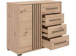 Dmora Credenza Boscone 93X40X82H Cm Marrone Rovere Nodi, 4 Cassetti Un Ripiano