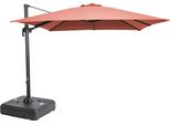 Ombrellone Alu 3X3 360° Inclinabile + Base 100L Su Ruote, Terracotta - Oviala Malaga