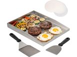 Set Piastre Per Griglia Eluno Plancha Incl. 1 Piastra Plancha, 1 Spatola Per Griglia, 1 Paletta Per Griglia, 20 Fogli Di Carta Per Hamburger In Acciaio Inossidabile