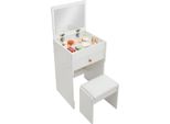 Set Da Toeletta - Tavolo Da Toeletta - Specchio Ribaltabile Con Vano Portaoggetti Nascosto - Piano Del Tavolo In Vetro - Sgabello Morbido - Dimensioni 40×37,5×72 Cm - Portata Tavolo/Sgabello 90 Kg - Bianco