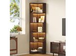 Libreria Angolare Merax, Con Striscia Luminosa A Led, 5 Ripiani Libreria A Forma Di L, Mobile Da Bagno, Per Soggiorno, Camera Da Letto, Ufficio, Marrone