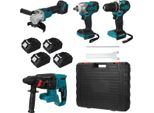 Set Di Utensili A Batteria In 4 Pezzi - Set Combinato 18 V - Avvitatore A Impatto - Smerigliatrice Angolare 125 Mm - Martello Perforatore - Trapano 10 Mm - Con Batteria - Spina Ue - Braun
