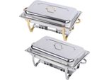 Set Da Buffet Con Scaldavivande - Scaldavivande Rettangolare - Acciaio Inossidabile - Con Bruciatore Ad Alcool - Per Catering, Feste, Matrimoni - Grigio Chiaro