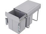 Pattumiera Estraibile - Mobile Sottostante Pattumiera Sistema Doppio - 2×20 L - Guide Scorrevoli - Separazione Dei Rifiuti Nascosta - Rettangolare - Ferro + Plastica - Grigio
