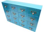 Armadio Da Farmacia - Cassettiera Con 16 Cassetti - Per Barattoli Da Farmacia E Piccoli Oggetti - Legno E Metallo - 50,5×9,5×35 Cm - Blu