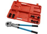 Set Di Pinze Pressatrici Pex - Per Tubi Compositi In Alluminio Da 16/20/26/32 Mm E Tubi In Rame Da 12/15/18/22/28 Mm - Forza Di Pressatura 6 T - Corsa 45 Mm - Testa Girevole A 360° - Lunghezza 55-74 Cm - Rosso