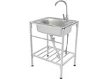 Lavello Indipendente - Lavello Con Rubinetteria - Acciaio Inox 304 - Vasca Singola - 60×45×15 Cm - Portata 60 Kg - Rettangolare - Argento