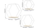 Mensola A Muro Hexagon - Set Di 3 Pezzi - Struttura In Metallo E Legno - Montaggio A Parete - Portata Circa 5 Kg Per Mensola - Bianco