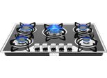 Piano Cottura A Gas - Da Incasso, 5 Fuochi - 77,5×51 Cm - Vetro Temperato Da 7 Mm - Gpl/Gn (Gas Naturale/Gas In Bombole) - Accensione Automatica A Batteria - Nero