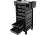 Carrello Da Parrucchiere - Carrello Da Salone Con Rotelle - 6 Cassetti - 2 Cestelli Laterali - Plastica Pp - Dimensioni 39×35×84 Cm - Nero