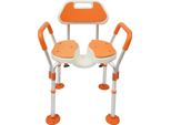 Sedia Da Doccia - Sedia Da Bagno Con Schienale - Regolabile In Altezza Da 73 A 83 Cm - Portata 125 Kg - Larghezza Seduta 48 Cm - Dimensioni 58×53 Cm - Alluminio Anodizzato, Eva, Pe - Arancione
