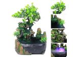 Fontana Da Interno - Fontana Da Tavolo Con Led - Cascata - Bonsai/Decorazione Vegetale - Pompa Silenziosa - Resina Sintetica - Stile Rustico - Marrone