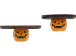 Piatto Da Torta Halloween A Forma Di Zucca - Set Di 2 Piatti Da Torta/Piatti Da Portata - Legno Di Acacia - Forma A Zucca - Rivestimento In Olio E Cera - 21,5 X 9,8 Cm E 26 X 9,8 Cm - Grigio