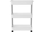 Carrello/Carrello Di Stoccaggio Rettangolare - Carrello A 3 Ripiani - Telaio In Acciaio - Ripiani In Plastica - Con Rotelle - Bianco