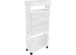 Carrello Portatutto - Scaffale Mobile - 5 Ripiani - 4 Ruote (2 Con Freno) - Pp+Abs - 37,5×15×78 Cm - Portata Max. 3 Kg - Bianco