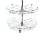 Carosello Da Cucina - Armadio Angolare Cestello In Filo Metallico - 2 Ripiani - Ruotabile Di 270° - Ripiano Girevole 71 Cm - Ferro - Argento