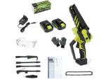 Mini Motosega A Batteria - Seghetto Per Rami - Motore Brushless - 2 Batterie - Lama Da 15 Cm - Verde